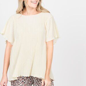 NWT Agnes & Dora™ Crystal Micro Pleat Oversized Midi Top Ivory Size XSmall